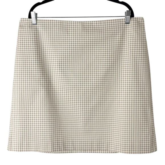 Ann Taylor Women's Mini Skirt Plus Size 16 Tan White Gingham Check Plaid Cotton - Picture 1 of 8